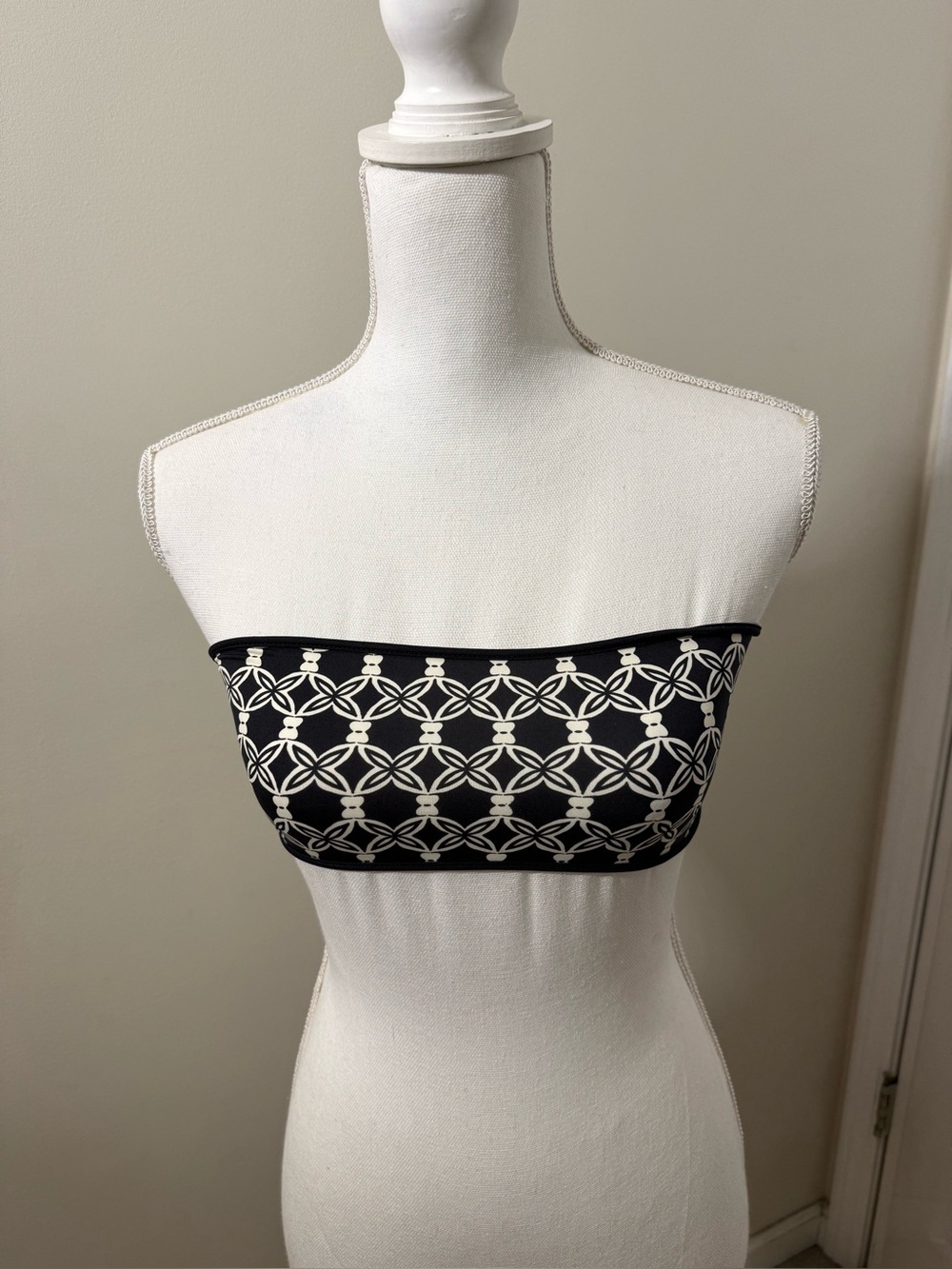 Wicked Weasel Black & White Geometric Strapless Bandeau Top